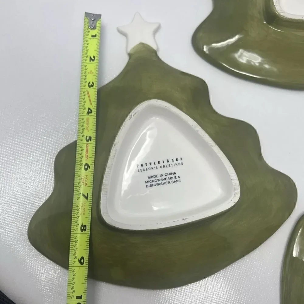Vintage POTTERY BARN Season's Greetings Christmas Tree  Appetizer Plates 4 / New